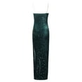 thumbnail image 4 of CAICJ98 Fall Wedding Guest Dresses For Women Women's Spaghetti Straps Split Hem Sleeveless Zipper Bodycon Midi Dress Green,S, 4 of 5