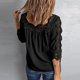 thumbnail image 4 of Tops de manga tres cuartos de color sólido recreativo con cuello de encaje y costuras de encaje con cuello cuadrado para mujer Fridja  zx1535, 4 of 9