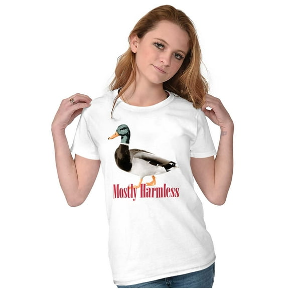 Funny Animal Mostly Harmless Duck Womens Slim Fit Graphic Tee Brisco Brands S