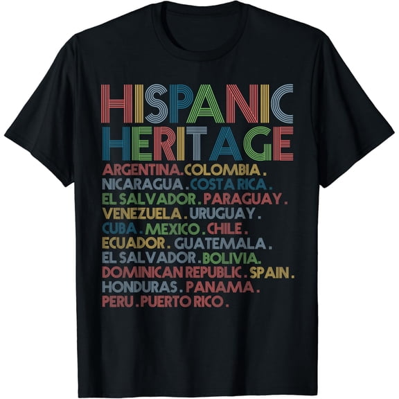 Hispanic Heritage Month Latino Countries Names Retro Vintage T-Shirt