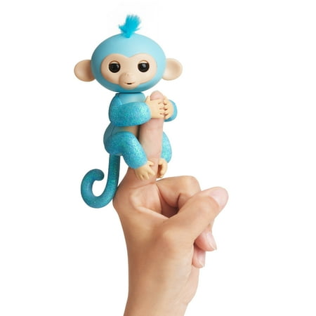 Fingerlings Glitter Monkey - Amelia (Turquoise Blue Glitter) - Interactive Baby Pet - By WowWee