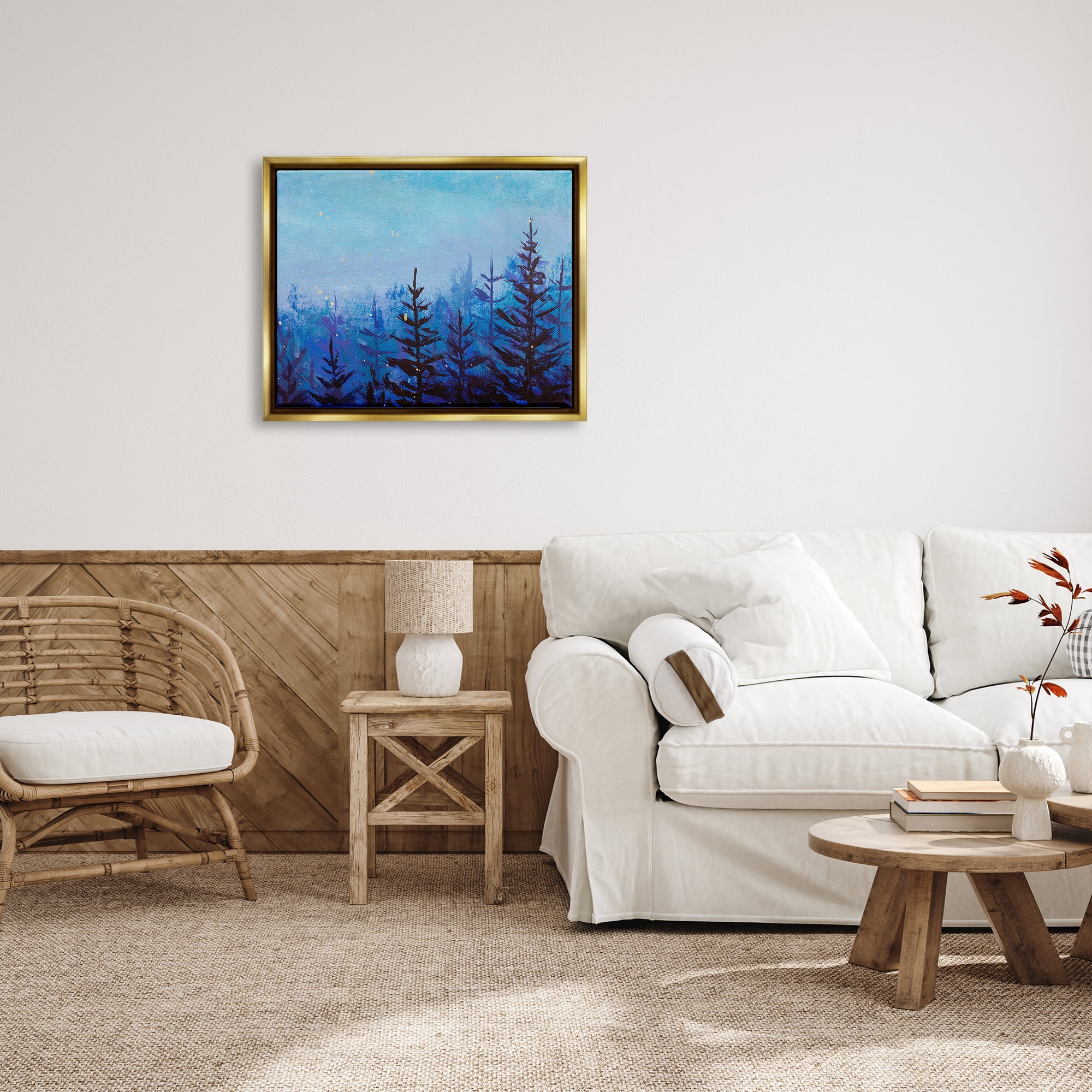 Stupell Industries Foggy Magical Forest Nature Painting Gold Floater Framed Art Print Wall Art, 31 x 25