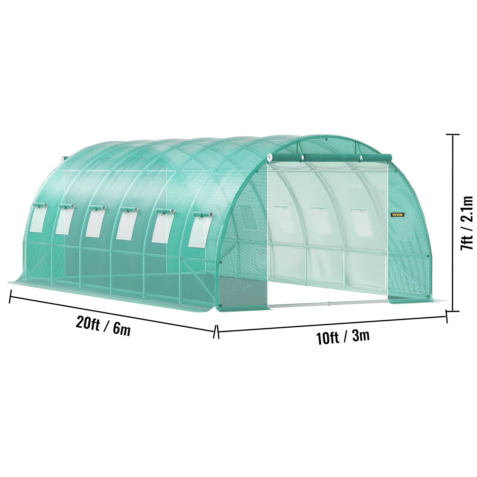 VEVOR Walk-in Tunnel Greenhouse, 20 x 10 x 7 ft Portable Plant Hot House with Galvanized Steel Hoops