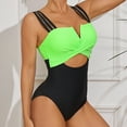 thumbnail image 3 of Aayomet Bathing Suit for Women Neck Cut Out Shorts 1Piece Swimsuit (Green, M), 3 of 5