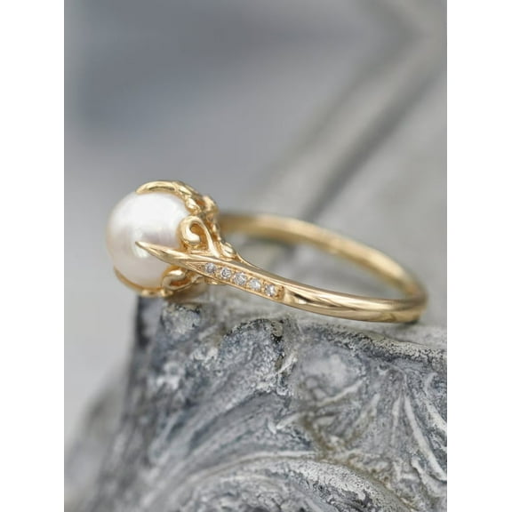 925 Pearl Engagement Ring 10K Plated Art Deco Wedding Band Women Antique Bridal Sets Wedding Anniversary Promise Halo Diamond Eternity Ring