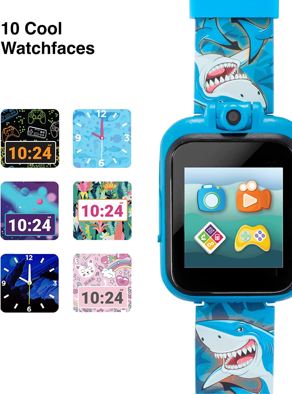 PlayZoom 2 Kids Smartwatch - Video Camera Selfies STEM Gift for Kids (Shark Print in Blue)