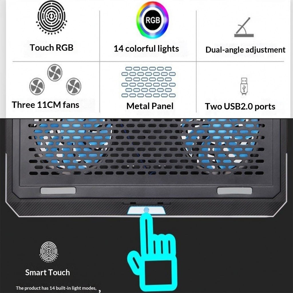 Silents Cooling Stand for Laptops RGBs Touch Lights 3 Speed Setting Foldable Design Universal Compatibility