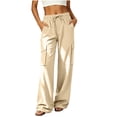 thumbnail image 2 of Zormilly Cargo Pants Women Elastic High Waisted Hiking Pants with 4 Pockets Drawstring Fashion Straight Leg Pants, S-2XL, 2 of 9