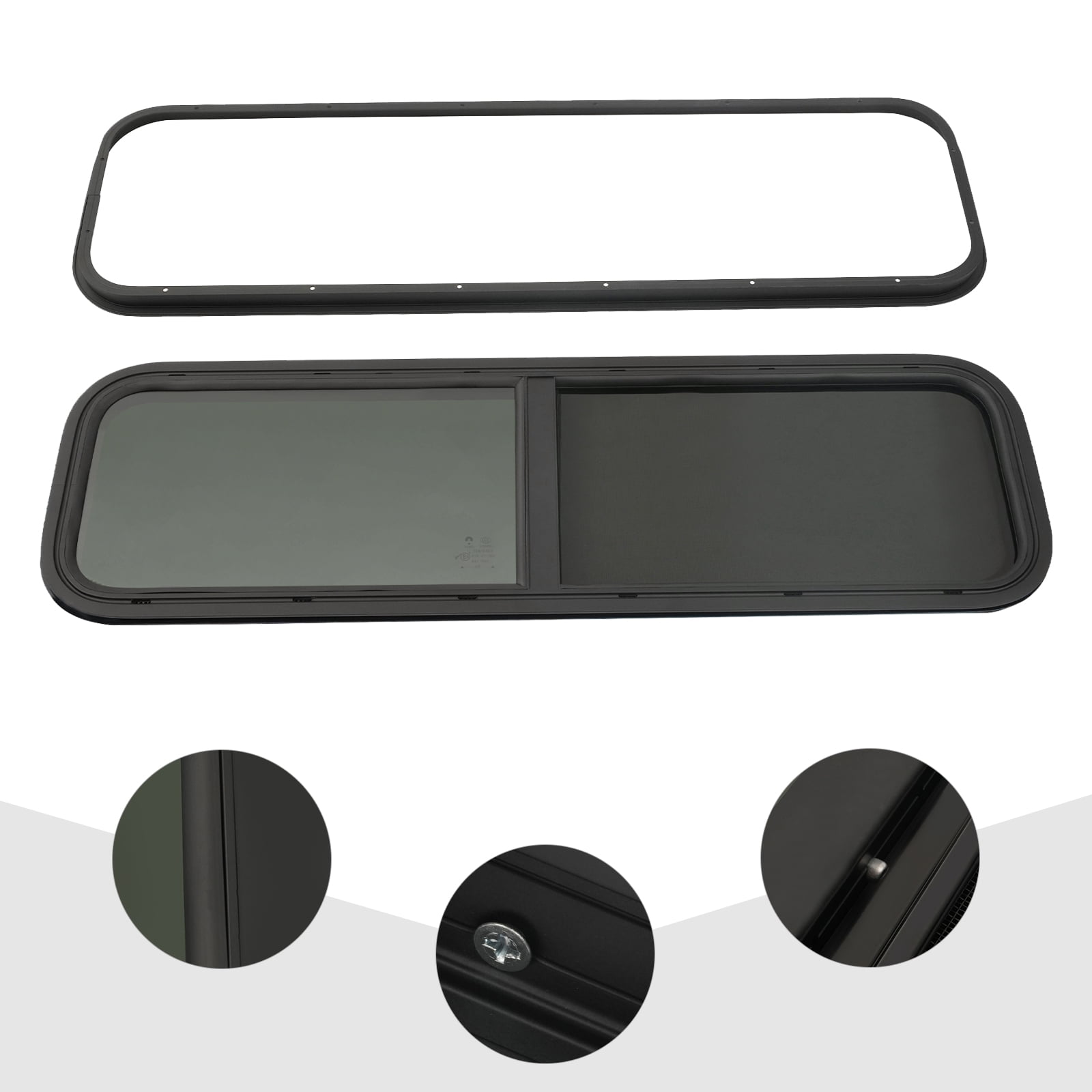 High-Quality RV Horizontal Window, Black Aluminum Alloy Frame with Screen Window, UV Protection, Water-Sealed, Modern Style, Perfect for RV Upgrade