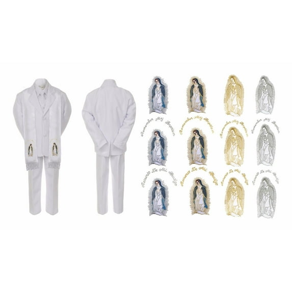 Baby Boy Kid Christening Baptism Communion White Suit Mary Maria Stole Sm-7