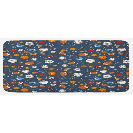 

Sport Kitchen Mat Many Basketball Baseball and Football Champ Gloves Dark Background Plush Decorative Kitchen Mat with Non Slip Backing 47 X 19 Dark Blue Multicolor by Ambesonne