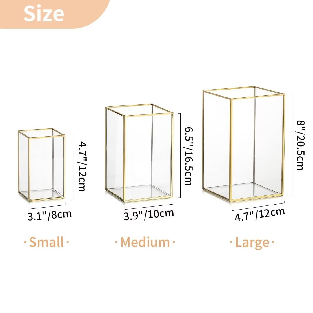 Nuptio Glass Hurricane Candle Holder Lantern for Pillar Candles， Gold Lantern Centerpiece for Tables Decorative Indoor ,Set of 3