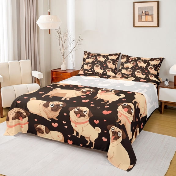 Feelyou Child Kawaii Dalmatian Twin Sheet Sets, Funny Dog Animal Twin Fitted Sheet, Cute Love Heart Flat Sheet, Super Cozy Room Decor, 3 Pieces