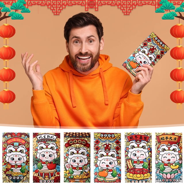 hengsof 6 Pcs 2025 Nouvel An Chinois Enveloppes Rouges Année du Serpent Enveloppes Rouges Paquet d'Argent Chanceux pour Festival de Printemps