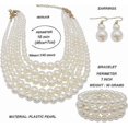 thumbnail image 3 of Large Pearl Necklace for Women Five Multi Strand Pearl Necklace Bracelet Earrings set Big Pearl Bib Necklace 1920s Costume Jewelry Set, 3 of 4