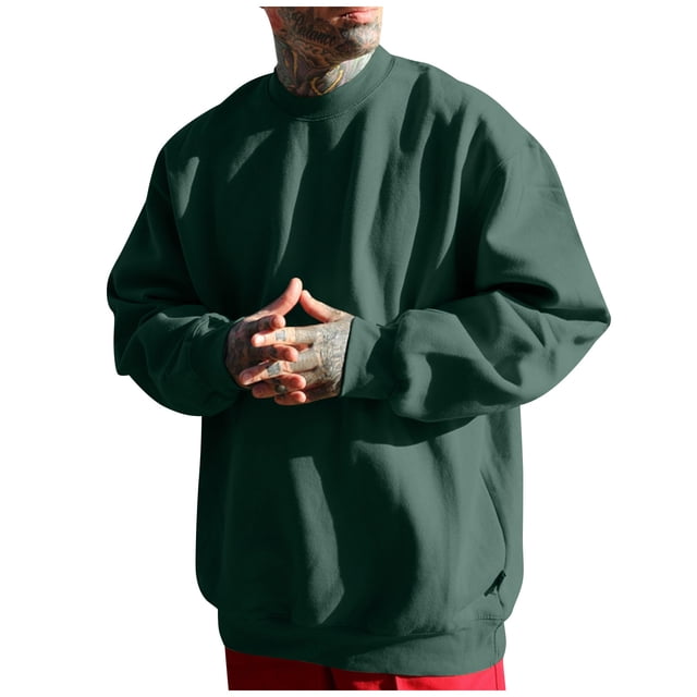 Chandail Décontracté pour Hommes, Manches Longues Col Rond avec Manches Contrastées, Style Sportif pour Course et Détente Vert Foncé 2TG