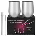 thumbnail image 2 of CHILLOUT LIFE - Juego de 2 vasos de vino de acero inoxidable de 12 oz - Copas de vino aisladas al vacío de doble pared con tapas y pajitas para café, vino, cócteles (acero inoxidable) CHILLOUT LIFE CHILLOUT LIFE Vaso 2 x 12 oz, 2 of 5
