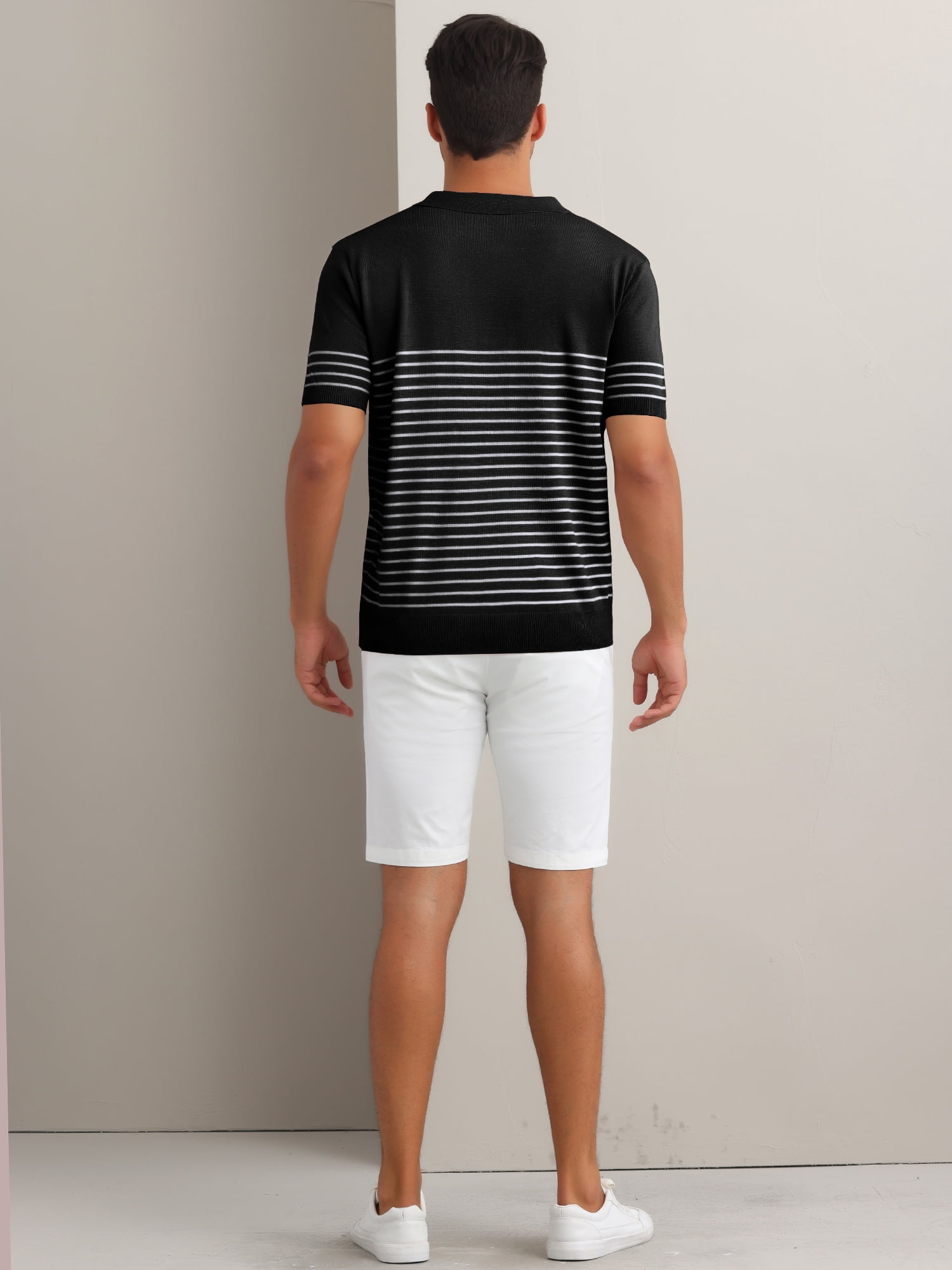 DARING DIVA Men's Knit Polo Short Sleeve Striped Golf Casual Collared T Shirt M Black