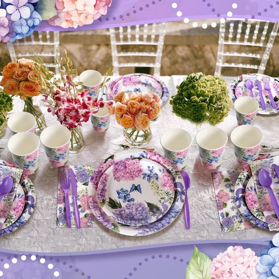 Hydrangea Flowers Spring Plates and Napkins Bridal Shower Plates and Napkins Sets Party Decorations Disposable Dinnerware Set