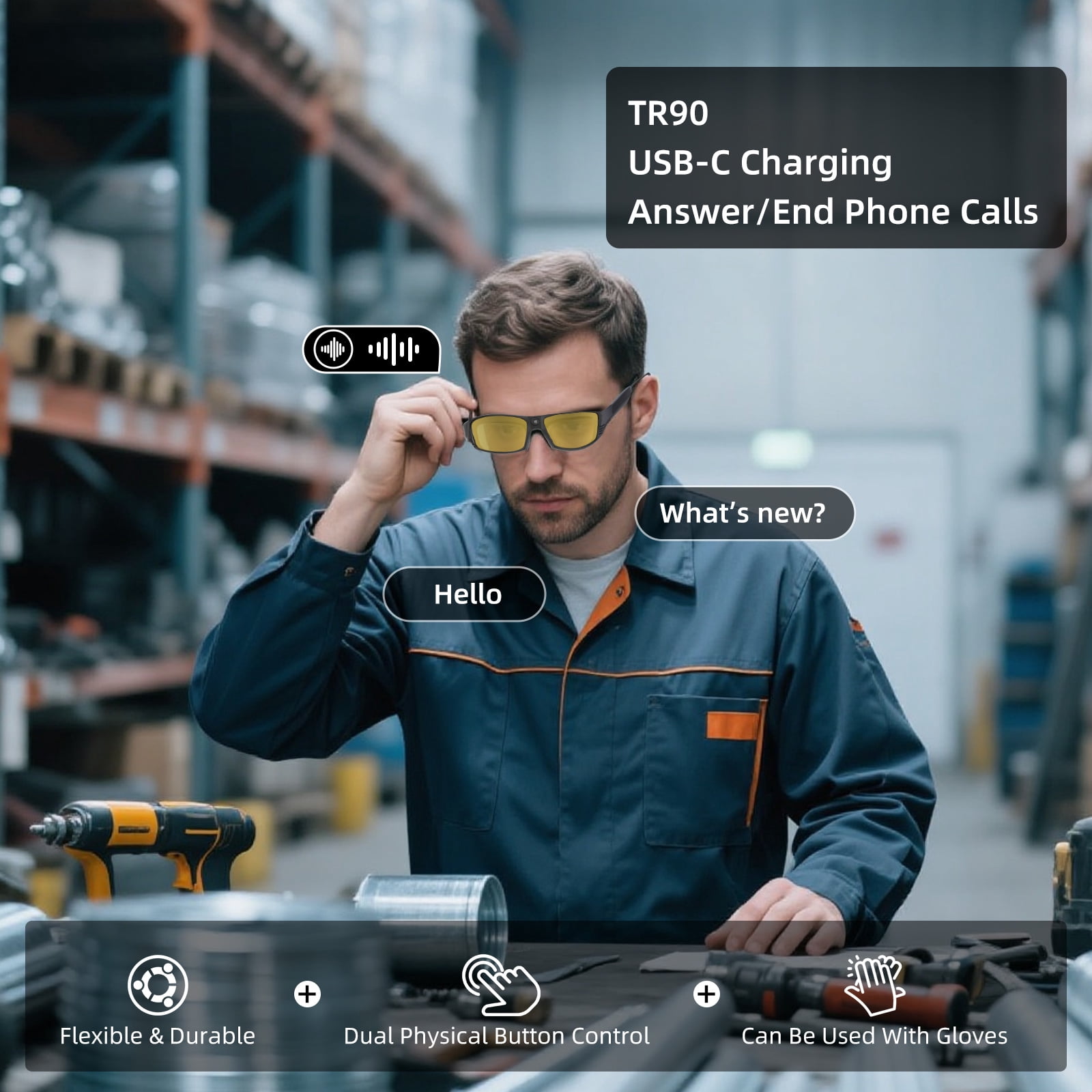 ViView Smart Bluetooth Glasses for Men&Women Ultra Loud Volume,Safety Glasses with Bluetooth Speaker Rechargeable LED Lights,20 Hrs Runtime TR90 Frame ANSI Z87.1