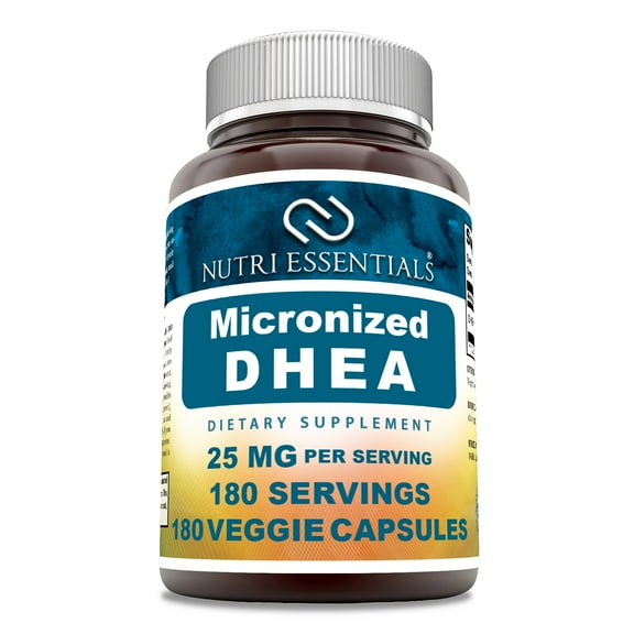 Nutri Essentials Micronized DHEA 25mg 180 Veggie Capsules Supplement | Non-GMO | Gluten Free | Made in USA | Ideal for Vegetarians | Dehydroepiandrosterone Capsules for Men & Women