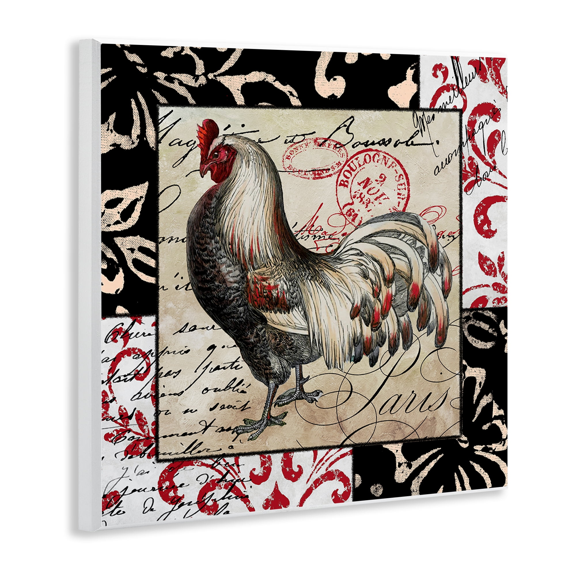 Stupell Industries Hen with Vintage Cursive Animals Painting Unframed Art Print Wall Art, 12 x 12