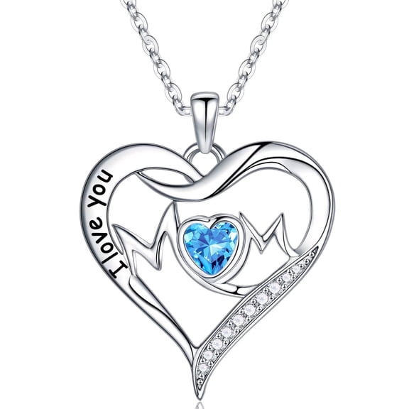 Turandoss Mom Gifts Mom Necklace 925 Sterling Silver Love Heart Birthstone Necklace Birthday Gifts for Mom from Daughter Son