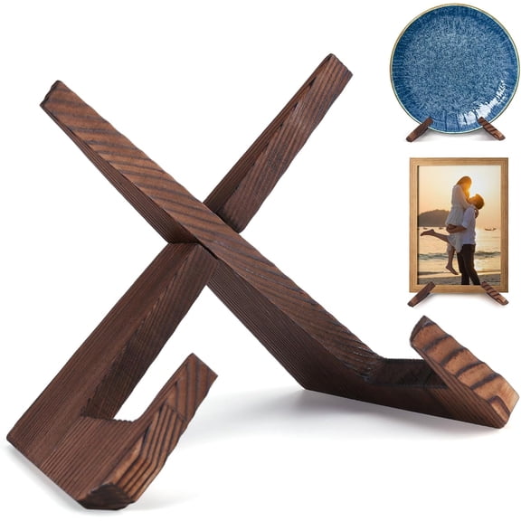 XKDOUS 2 Pack Plate Stand for Display, 6.5 Inch Wood Plate Display Holders, Picture Frame Holder, Cookbook Stand Recipe Book Holder for Book, Plate, Photo, Decorative Table Top Easels