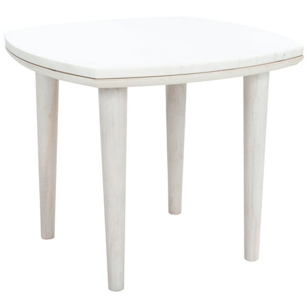 SAFAVIEH Lara Mid-Century Glam Marble Side Table White Wash/White (17.7 in. W x 17.7 in. D x 14.6 in. H)