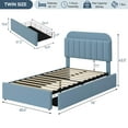 thumbnail image 4 of Shininglove Upholstered Platform Bed Frame with Storage Twin Size Bookcase Headboard & 2 Drawers(Blue), 4 of 6