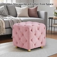 thumbnail image 3 of LEHZROAJ Button Tufted Velvet Vanity Stool with Metal Legs, Modern Makeup Ottoman, Upholstered Foot Rest Footstool for Living Room Bedroom（Pink）, 3 of 8