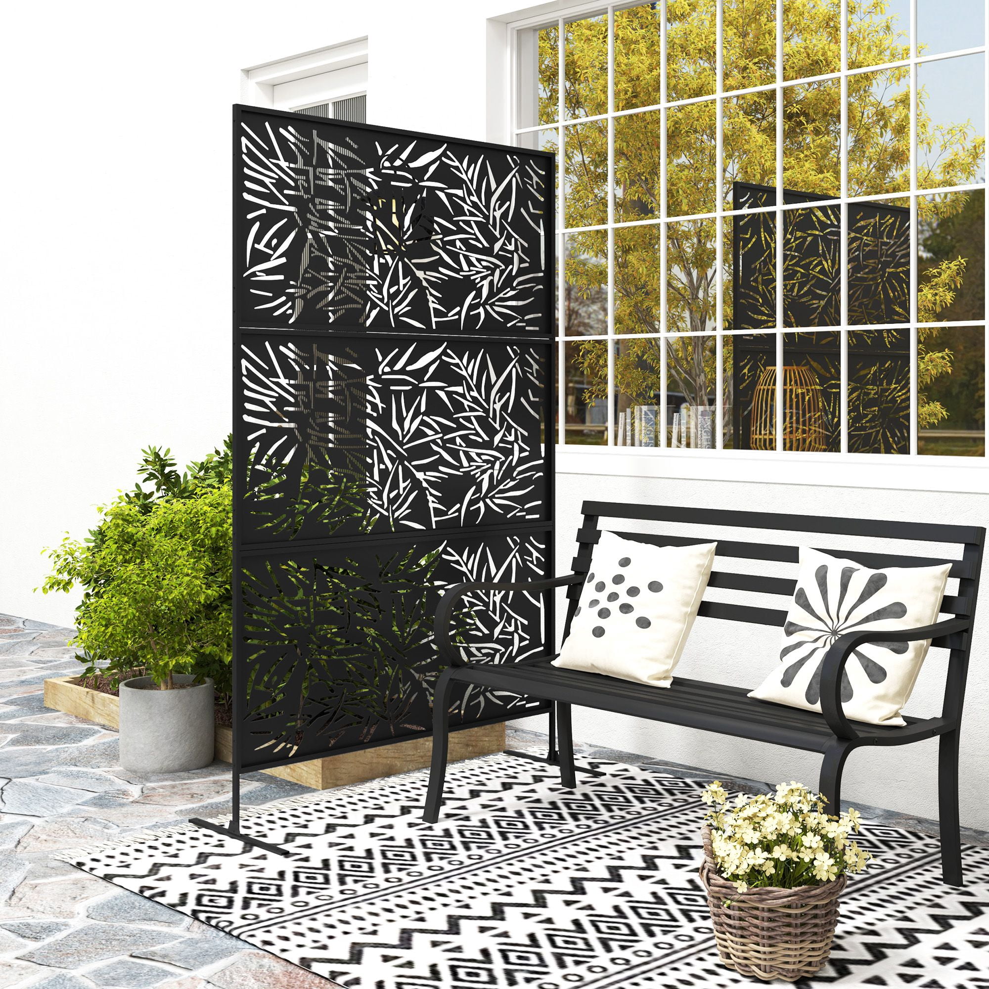 Alvantor Freestanding Outdoor Decorative Privacy Screen Bamboo Black