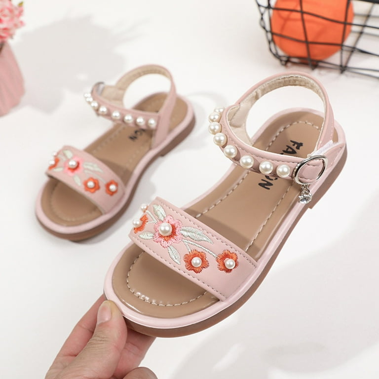LUOGENLI Girls Sandals Size 1.5 Little Big Children Girls Summer Closed Toe Sequins Low Heel Princess Shoes Shiny Girls Shoes Daily Shoes Girls