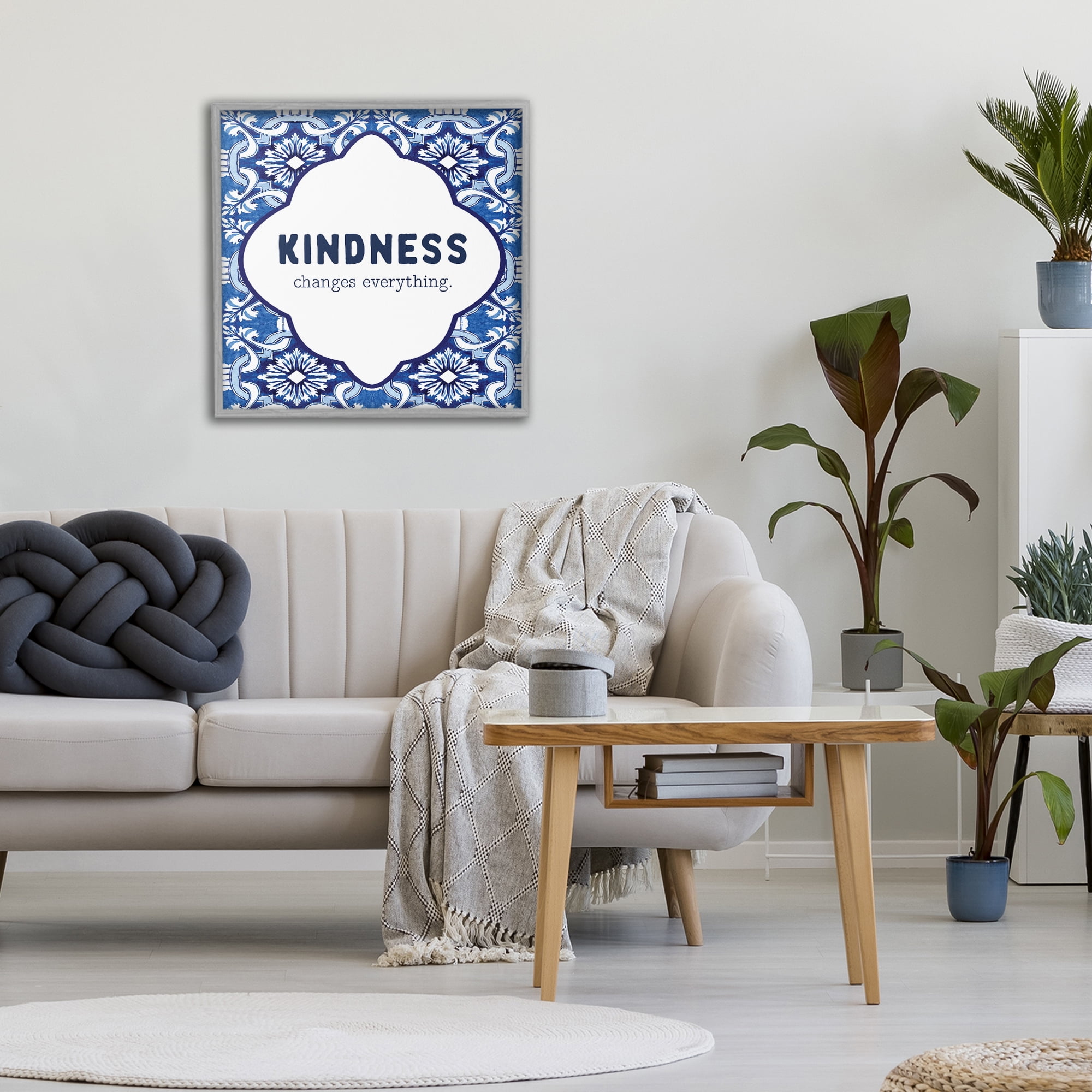 Patterned Kindness Changes Everything Gray Framed Giclee Art, design by Lettered and Lined