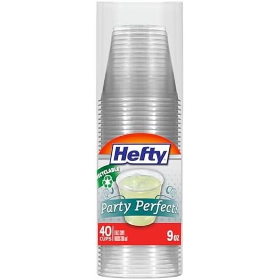 Hefty Party Perfect Clear Plastic Cups, Small Clear Cups for Parties, Wedding Receptions, Birthday Parties, Office Gatherings, and More, Recyclable, 9 Ounce, 40 Count