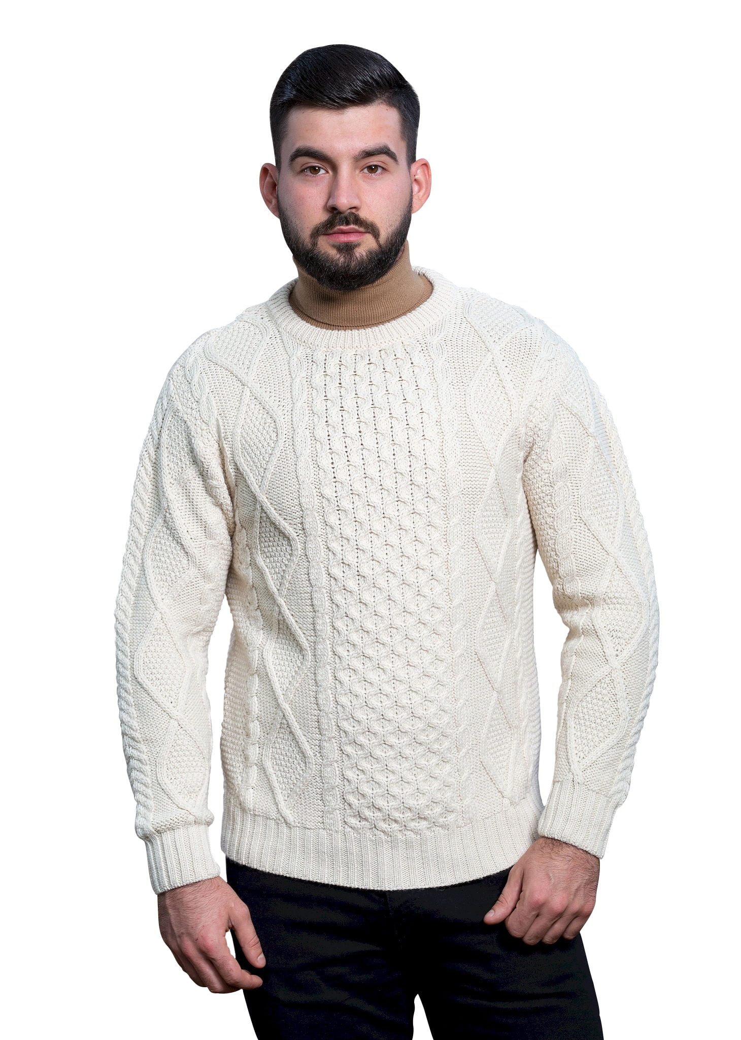 SAOL - SAOL Irish Sweater for Men Cable Knit Fisherman Aran Pullover ...