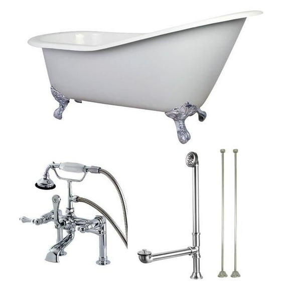 62 in.  Clawfoot Tub with Faucet Drain & Lines Combo, Polished Chrome