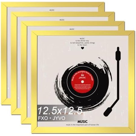 Vinyl Record Frame for the Wall Display Album Cover Gold 12.5 x 12.5 Frame for any 12 Inch LP Record with Cover - 4 Packs/Gold