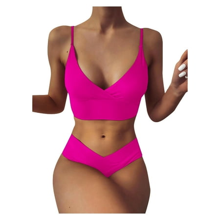 IDALL One Piece Swimsuit Women Bikini Sets Swimsuit Bandeau Swimwear Set Beachwear Bikini Push Up Bandage Women Brazilian Swimwears Tankinis Set Bathing Suit Micro Bikini Pink XL