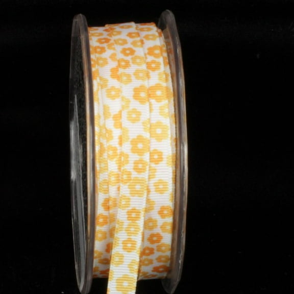 The Ribbon People Yellow Inga's Flower Print Grosgrain Craft Ribbon 0.25" x 108 Yards