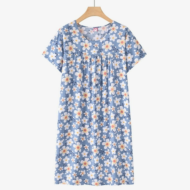 WILLBEST Vestidos con Curvas para Mujer, Camisón de Verano Floral de Manga Corta, Pijama Fino y Cómodo, Vestido Holgado para Estar En Casa UnitaGrandeGrandea