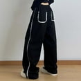 thumbnail image 6 of Woman Sweatpants High Waisted Straight Leg Sweatpants with Lace Trim Wide Leg Casual Lounge Pants Black L, 6 of 9