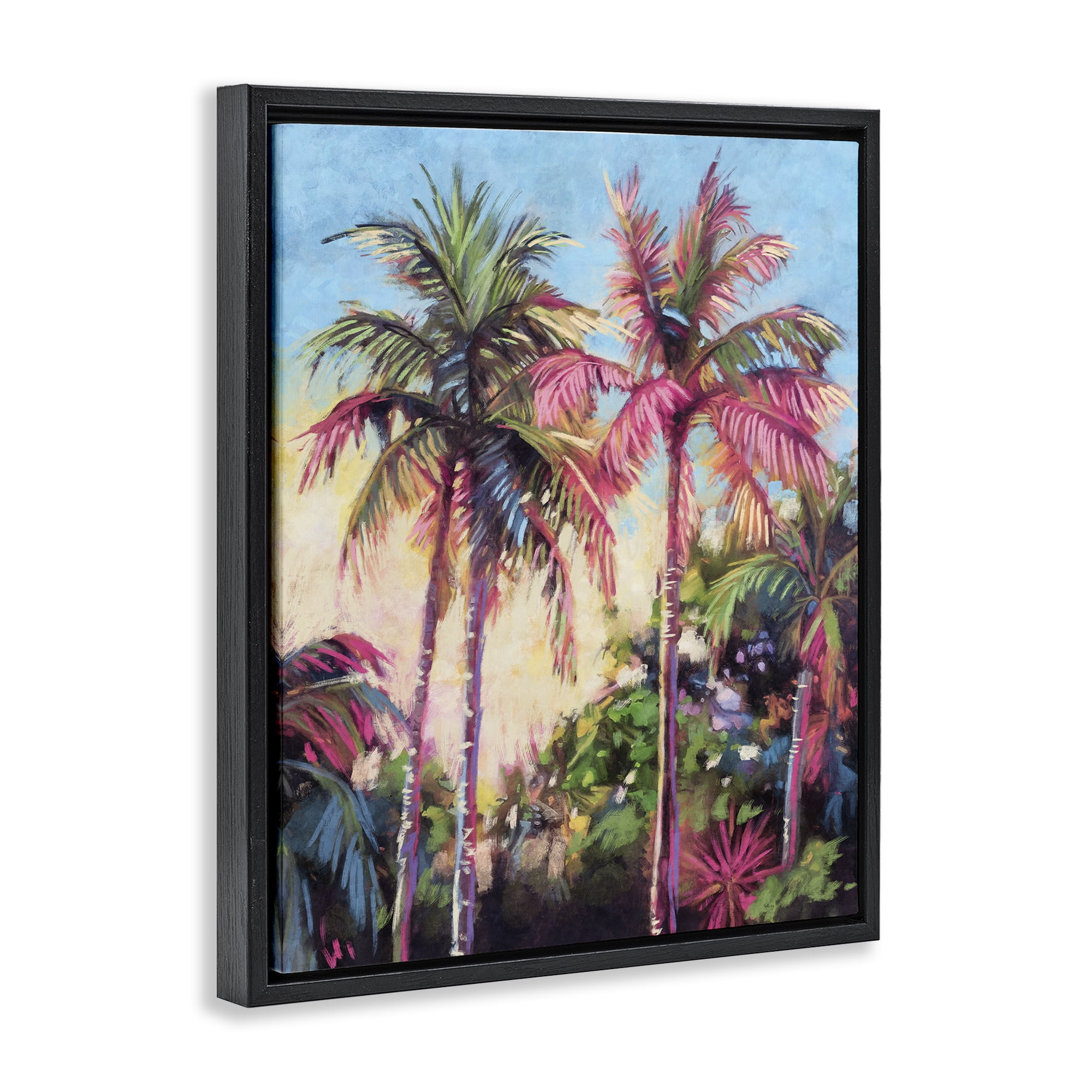 Stupell Industries Tropical Palms Pink Details Landscape & Nature Painting Black Floater Framed Canvas Art Print Wall Art, 17 x 21