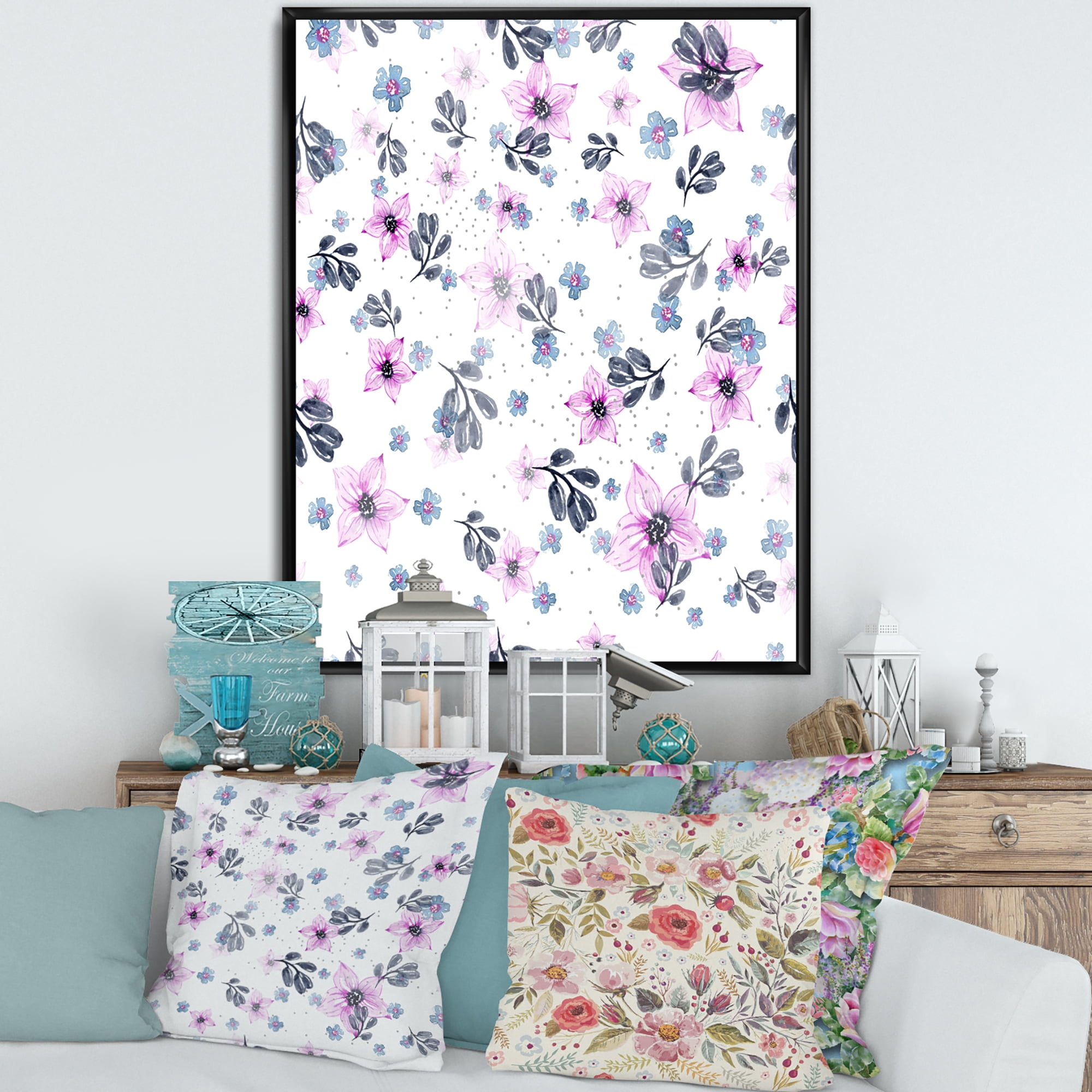 Designart 'Petals and Pink Flowers' Traditional Framed Canvas Wall Art Print