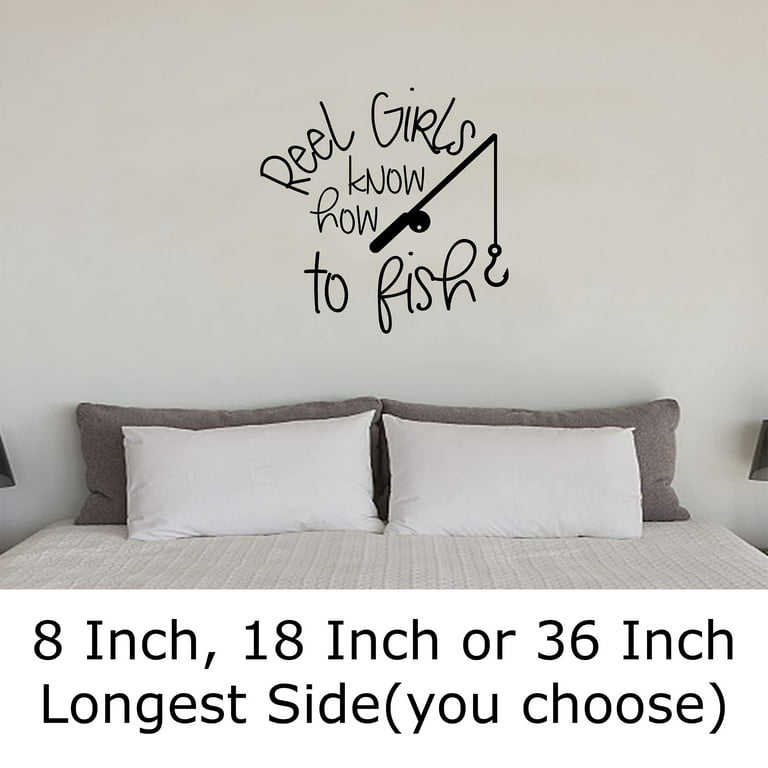 Reel Girls Know How To Fish Funny Fishing Rod Fisherman Wall Decals for  Walls Peel and Stick wall art murals Black Medium 18 Inch 