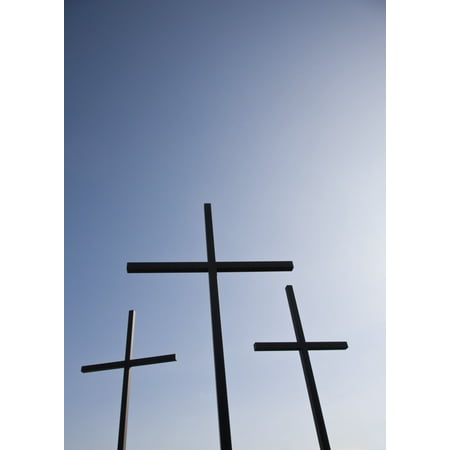 Three Crosses Against Blue Sky Poster Print by LJM Photo  Design