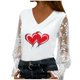 thumbnail image 2 of Xuyuer Valentine Women's Floral Embroidery Sheer Long Sleeves Lace Blouse Romantic Lace Insert V-Neck Blouse, 2 of 6
