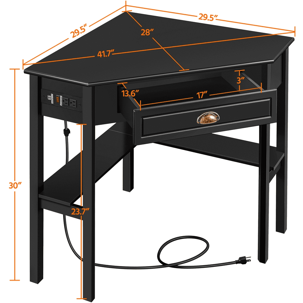 Yaheetech Corner Computer Desk Workstation with Power Outlet Storage Drawer, Black