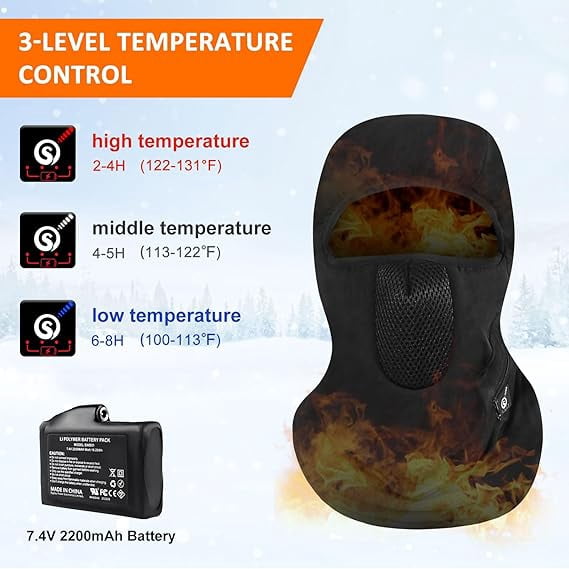 SAVIOR Heated Battery Balaclava Face Ski Mask,Heated Ski Mask for Men Women,Windproof Heated Hat Motorcycle Riding