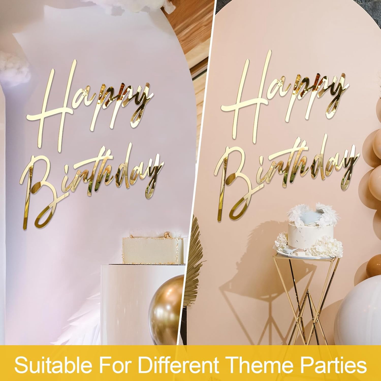 Happy Birthday Sign for Backdrop Large Happy Birthday Sticker Acrylic Mirror Decal Letter Sticker for Balloon Arch Party Sign Wall Decor, Peel Off The Acrylic Film